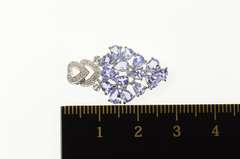10K White Gold Pear Tanzanite Diamond Cluster Heart Pendant