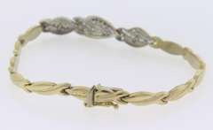 Eyecatching Yellow Gold Leaf Style CZ Necklace w Matching Bracelet