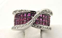 LADIES 14 KT WHITE GOLD DIAMOND AND RUBY RING