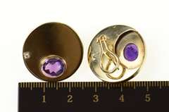 14K Yellow Gold Retro Amethyst Diamond Circle French Clip Earrings
