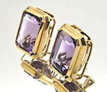 14 KT YELLOW GOLD AMETHYST EARRINGS.