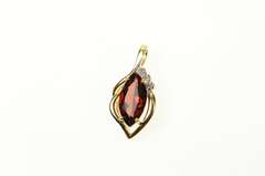 10K Yellow Gold Marquise Garnet Diamond Accent Statement Pendant