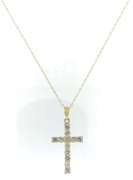 Stunning Yellow Gold Cubic Zirconia Cross Pendant on Chain