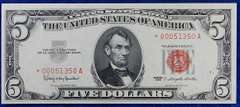 Superb Crisp 1963 $5 Red Seal Star Replacement Note!