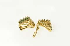14K Yellow Gold Squared Emerald Diamond Ridged Clip On Earrings