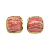 Stunning 14kt YG Rhodochrosite Cushion Cabochon Earrings
