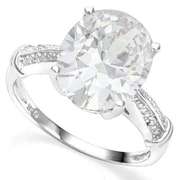5.16 CT WHITE TOPAZ & DIAMOND 18K GOLD PLATED RING