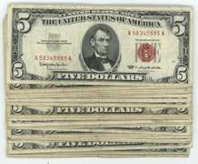 25 Series of 1963 $5 Red Seal Notes in nice circ