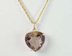 Smokey Quart Heart Necklace, 14KT