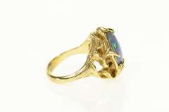 14K Yellow Gold Ornate Retro Sim. Black Opal Vine Cocktail Ring