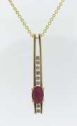 Romantic Oval Ruby Diamond Bar Pendant on Chain