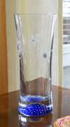Clear and Cobalt Blue Crystal Vase With Etched Flowers