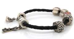 Playful Group of Pandora Charms with Leather Bracelet