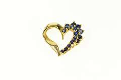 14K Yellow Gold Classic Syn. Sapphire Cluster Heart Pendant