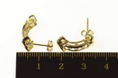 14K Yellow Gold Semi Hoop Curved Bar CZ Statement Earrings