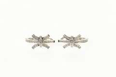 18K White Gold 0.68 Ctw Diamond Curved Bar Cluster Hoop Earrings