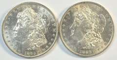 Semi-Prooflike BU 1885-O & 1886-P Morgan Silver Dollars