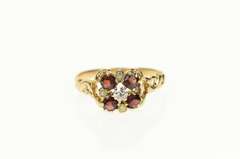 14K Yellow Gold Victorian Diamond Garnet Seed Pearl Statement Ring