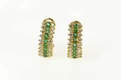 14K Yellow Gold Squared Emerald Diamond Ridged Clip On Earrings