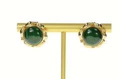 14K Yellow Gold Round Malachite Cabochon Retro Stud Earrings