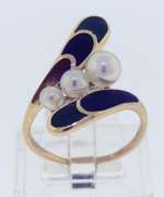 Glowing Yellow Gold Mikimoto Pearl and Enamel Bypass Ring