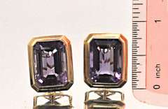 14 KT YELLOW GOLD AMETHYST EARRINGS.