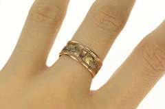 14K Yellow Gold Two Tone Victorian Leaf Wavy Pattern Band Ring