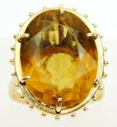 Vintage 18K Gold Ring with Huge Citrine, Size 10