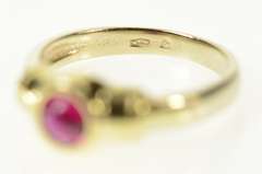 14K Yellow Gold Two Tone Syn. Ruby Cabochon Statement Ring