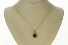 14K Yellow Gold Ornate Amethyst Cabochon Statement Pendant