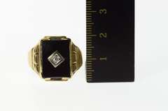 10K Yellow Gold Black Onyx Diamond Retro Men's Statement Ring