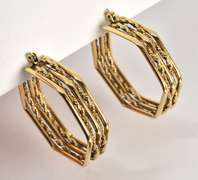Fashionable Hexagonal Hoop Gold Earrings