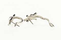 18K White Gold 0.68 Ctw Diamond Curved Bar Cluster Hoop Earrings