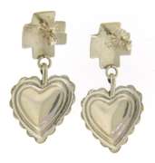 Sterling Silver Cross And Heart Dangle Earrings