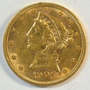 Great-looking 1901 US $5 Liberty Gold Piece. Fresh