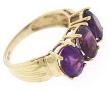 Fabulous Yellow Gold Amethyst 3 Stone Ring