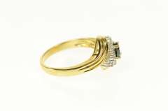 14K Yellow Gold Sapphire Diamond Cluster Statement Bypass Ring