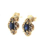 Elegant Yellow Gold Sapphire and Diamond Filagree Earrings