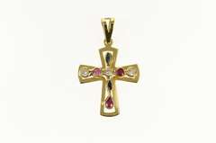 14K Yellow Gold Diamond Ruby Sapphire Cross Christian Faith Pendant