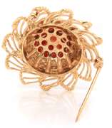 Entrancing 14kt YG Garnet & Pearl Flower Brooch with Openwork Petals