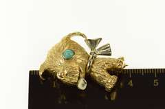 18K Yellow Gold Turquoise Eyed Puppy Dog Retro Stylized Pin/Brooch