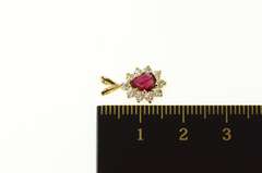 14K Yellow Gold Pear Ruby CZ Halo Ornate Statement Pendant