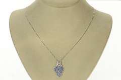 10K White Gold Pear Tanzanite Diamond Cluster Heart Pendant