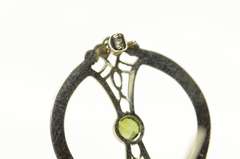 14K White Gold Green Tourmaline Art Deco Filigree Round Pin/Brooch