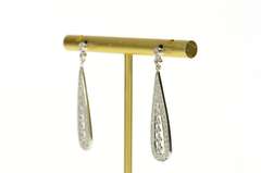 14K White Gold Pear Pave Diamond Encrusted Dangle Earrings
