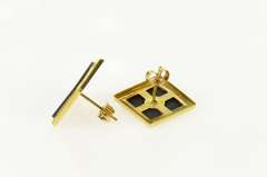 14K Yellow Gold Square Black Onyx Grooved Trim Stud Earrings