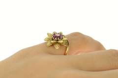 14K Yellow Gold Ruby Diamond Ornate Retro Flower Statement Ring
