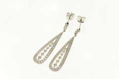 14K White Gold Pear Pave Diamond Encrusted Dangle Earrings