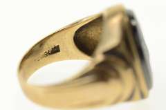 10K Yellow Gold Ornate Carved Hematite Intaglio Retro Ring