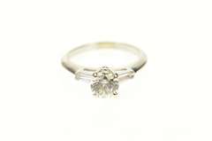 14K White Gold Three Stone Round Baguette Travel Engagement Ring